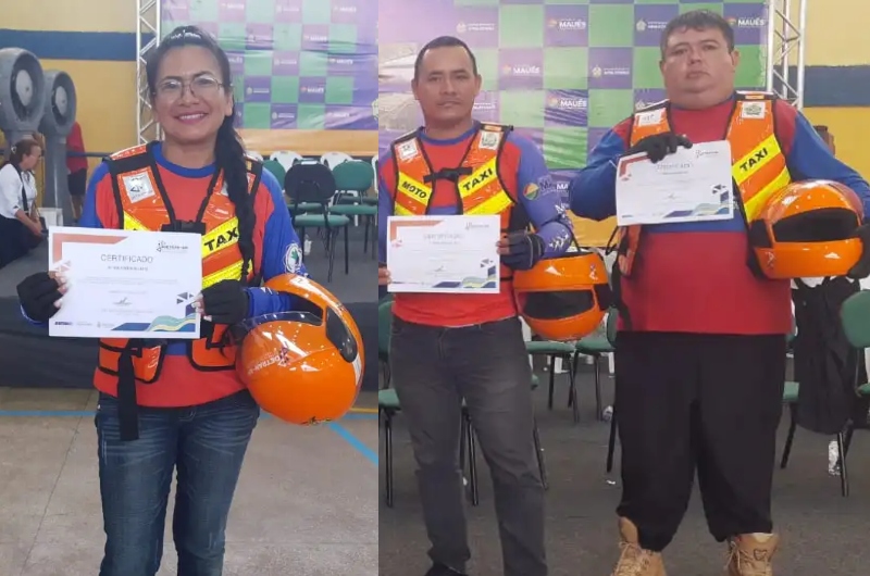 Motociclista Legal: mototaxistas de Maués comemoram entrega de capacetes e coletes do Governo do Estado