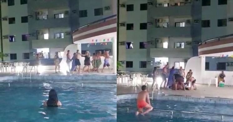 ‘Soco, pisão e confusão’: morador flagra barraco em piscina do condomínio Manaus Park; veja vídeo
