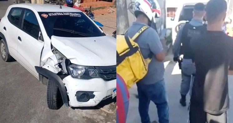 Cansado de assaltos, motorista de aplicativo joga carro em cima de bandidos no bairro Flores