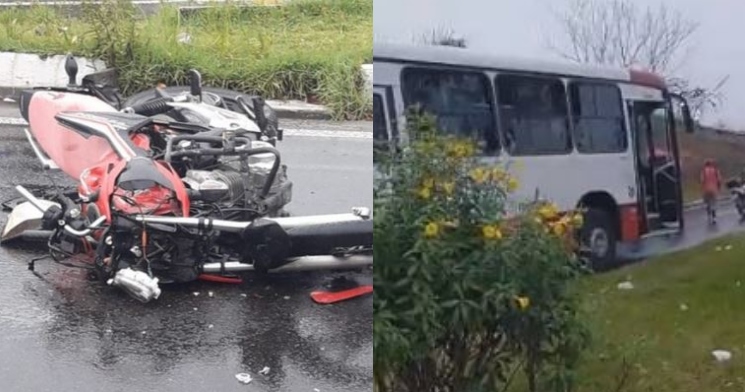 Acidente gravíssimo: motoqueiro bate de frente contra ônibus na Torquato Tapajós; veja vídeo