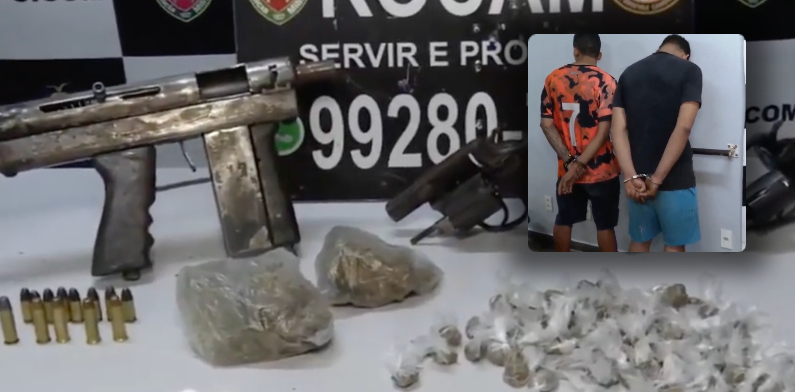 Após denúncias, Rocam prende dupla de traficantes com submetralhadora caseira no bairro da União