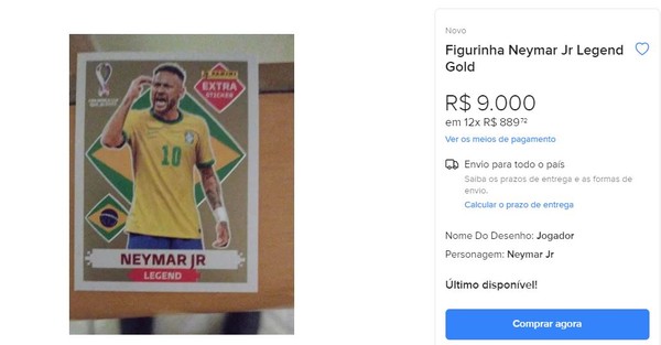 Figurinha ‘impossível’ de Neymar no álbum da Copa chega a valer mais de sete salários mínimos; entenda