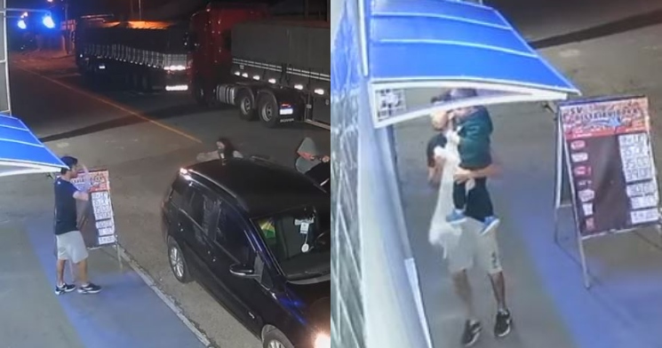 Pai desafia bandidos e resgata filho de carro antes de ser assaltado; veja vídeo