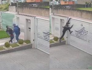 Bandidos assaltam residência com tranca automática e fogem pulando o portão; veja vídeo