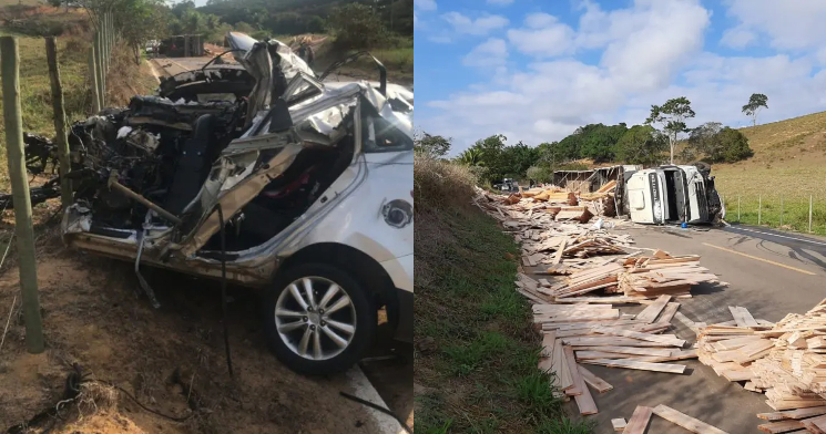 Carro parte ao meio após ser atingido por carreta e motorista acaba morrendo; veja vídeo