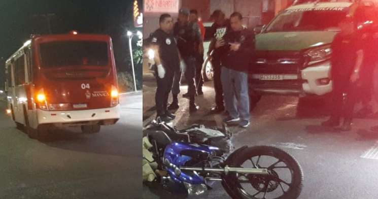 Após ser “fechado” por carro, motoqueiro cai e tem cabeça esmagada por ônibus em Manaus