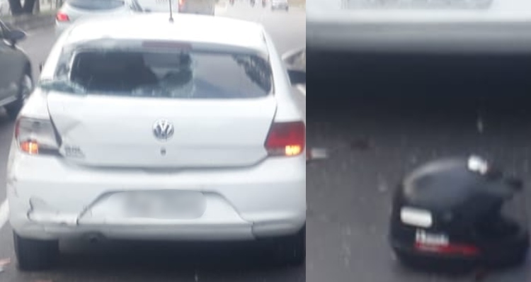 Acidente entre moto e carro engarrafa avenida Rodrigo Otávio em Manaus