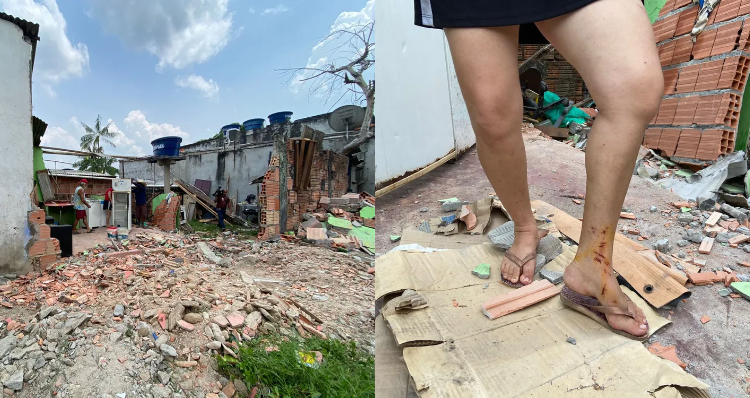 Micro-ônibus invade casa e destrói muro após perder controle