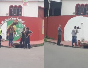 Petistas são obrigados apagarem desenho de "Lula 100% inocente" em muro no bairro Redenção; veja vídeo
