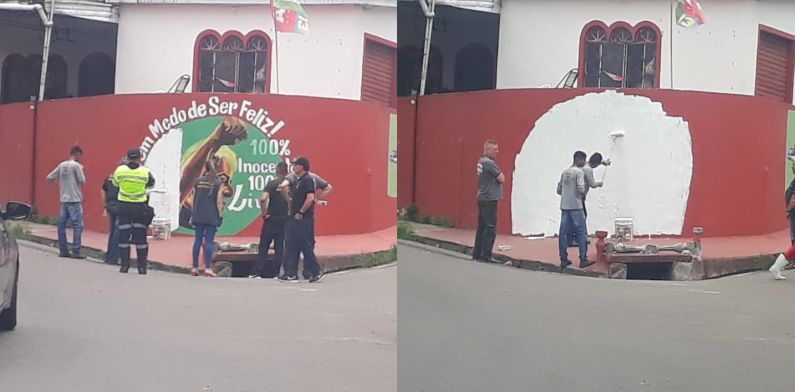 Petistas são obrigados a apagar desenho de “Lula 100% inocente” em muro no bairro Redenção; veja vídeo