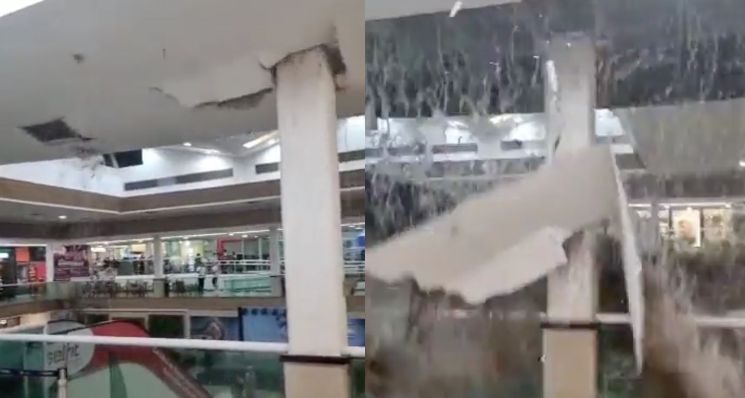 Teto de shopping desaba durante forte temporal; veja vídeo