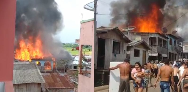 Incêndio de grandes proporções atinge casas e deixa 15 famílias desabrigadas no AM; veja vídeos