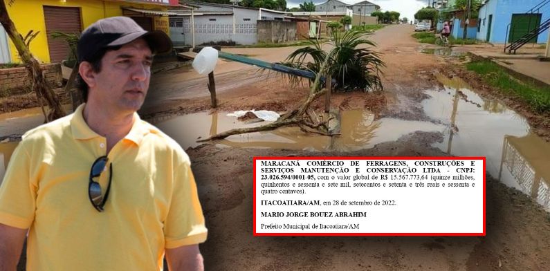 Prefeito de Itacoatiara firma contrato suspeito de mais de R$ 15,5 milhões para asfaltar ruas do município