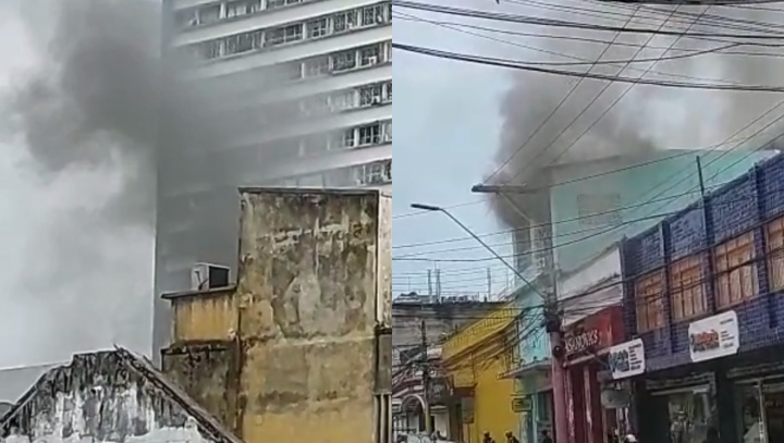Incêndio destrói prédios e deixa lojistas em pânico no Centro de Manaus; veja vídeo