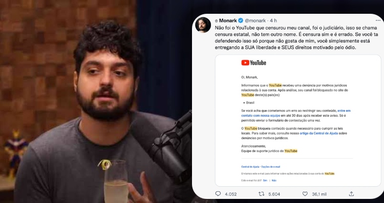 Monark tem conta bloqueada no YouTube e dispara: “Fui censurado”