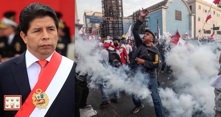 Polícia usa gás lacrimogéneo contra manifestantes do ditador Pedro Castillo no Peru; veja vídeo