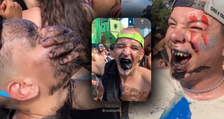 Jovens desmiolados criam nova moda universitária: cuspir e vomitar tinta uns nos outros; veja vídeo