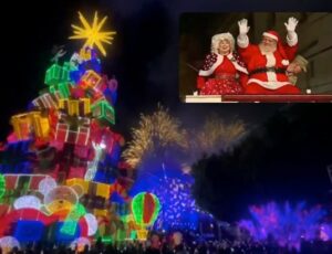 Árvore de Natal gigante, show de fogos e orquestra marcam a chegada do Papai Noel no Centro de Manaus