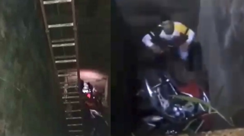 Motoqueiro e esposa despencam em buraco de mais 8 metros de altura em Iranduba; veja vídeo