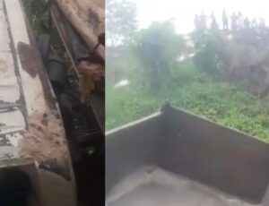 Motorista sofre grave acidente após caçamba despenca de morro no Grande Vitória; veja vídeo