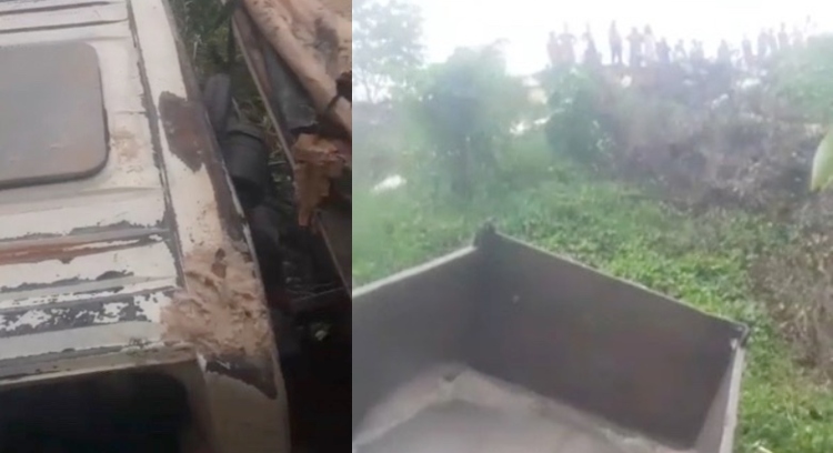 Motorista sofre grave acidente após caçamba despencar de morro no Nova Vitória; veja vídeo