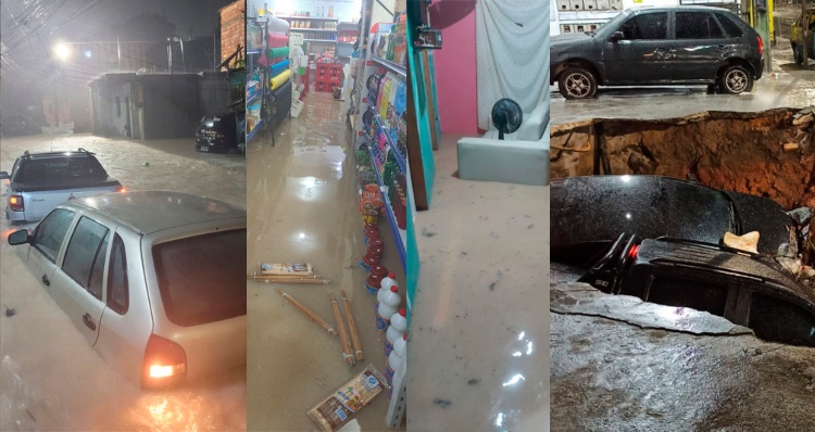 Caos e destruição: temporal em Manaus transforma ruas em “rios”, alaga casas e deixa carros debaixo d’água; veja vídeos