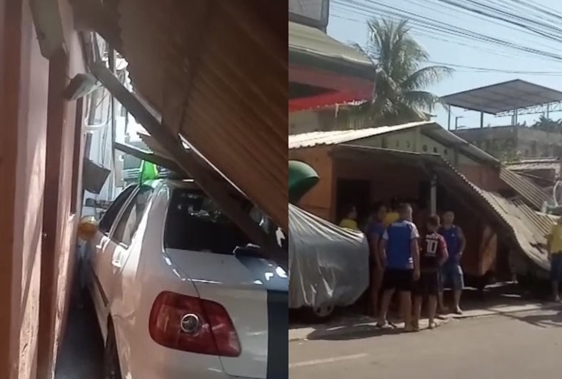 Carros invadem casa durante acidente e deixam três pessoas feridas na zona Sul de Manaus; veja