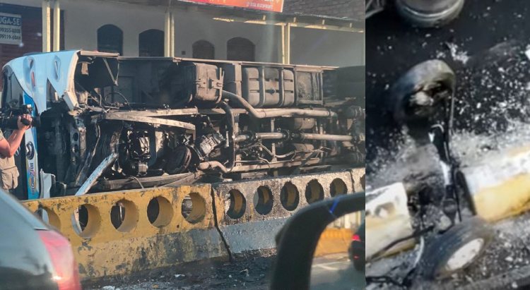 Ônibus de rota capota e deixa quatro feridos ao lado do Amazonas Shopping; veja vídeo