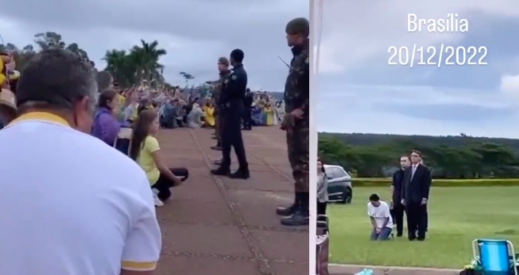Michelle Bolsonaro se ajoelha e chora ao ouvir clamor do povo brasileiro que se manifesta há mais 50 dias