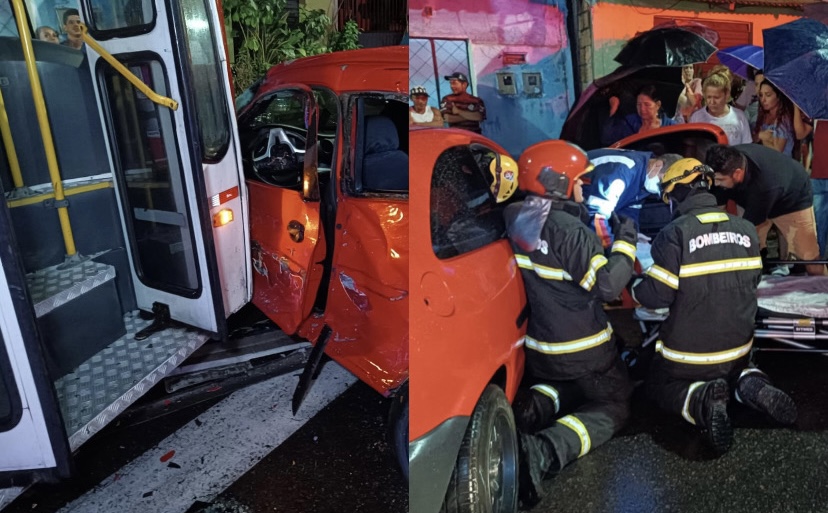 Urgente: grave acidente entre carro e ônibus deixa vítimas presas às ferragens no Mutirão