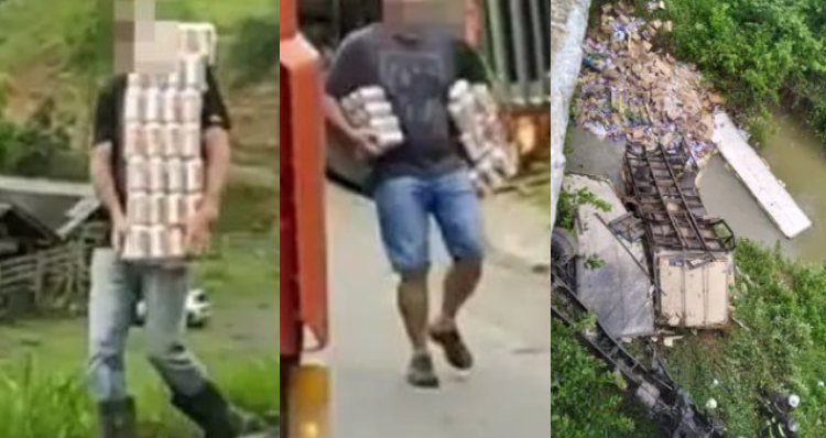 Caminhoneiro m0rre em ac1dente e ladrões pulam em rio para roubar cerveja; veja vídeo