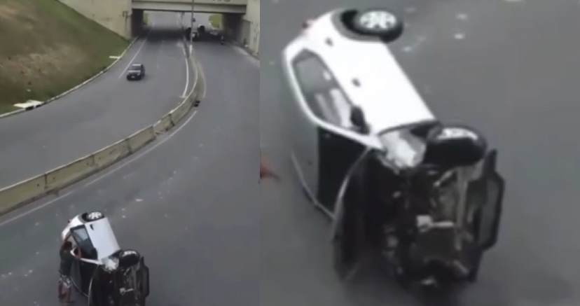 Urgente: motorista capota carro no viaduto do aeroporto de Manaus