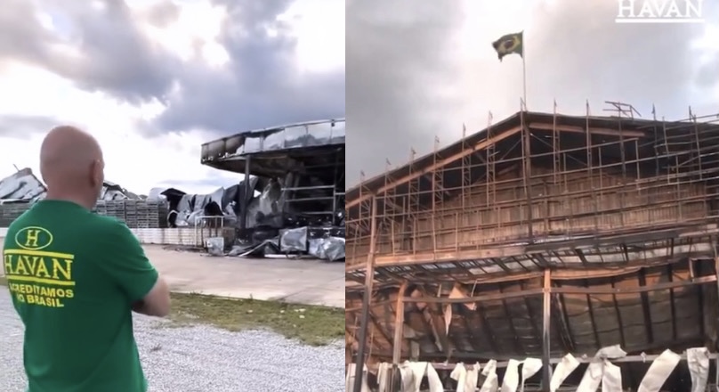 Loja da Havan é destruída por incêndio, mas bandeira do Brasil permanece intacta: ”Juntos somos mais fortes”