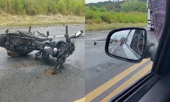 Tragédia: motoqueiro m0rre e fica com c0rpo grudado em caminhão; veja vídeo