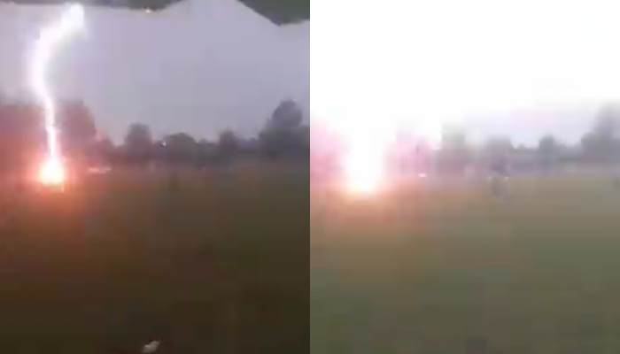 Veja o momento que raio atinge campo de futebol e quase m4ta os jogadores