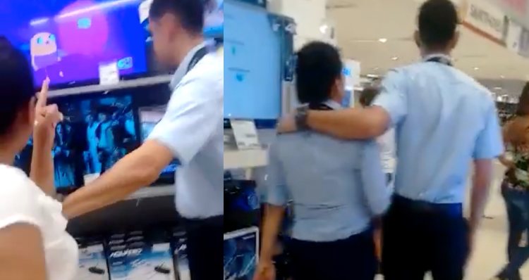 ‘O terror das casadas’: vídeo mostra esposa ‘se vingando’ de outra funcionária ‘talarica’ da Bemol