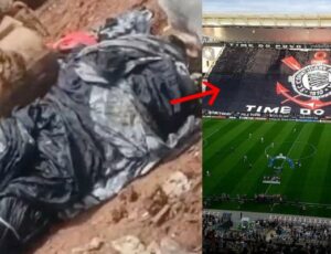 Bandeirão do Corinthians é encontrado em lixão e revolta torcedores; veja vídeo