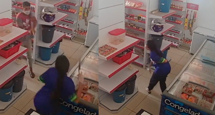 “Brava demais”: mesmo baleada, funcionária de mercadinho espanta bandido na peixeira; veja vídeo