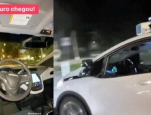 Taxi chega sem motorista e mulher diz que futuro chegou; veja vídeo