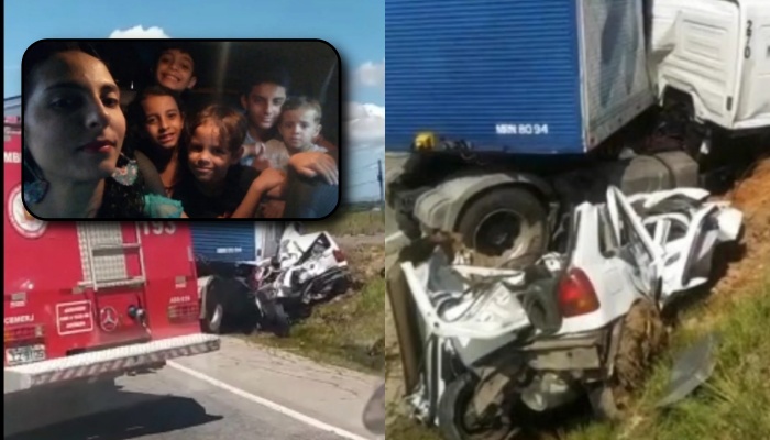 Tragédia: vídeo mostra momento que caminhão esmaga carro e mata seis pessoas da mesma família; veja