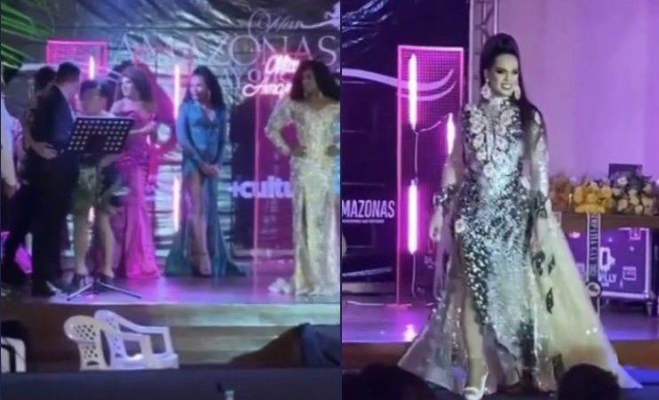 Babado: candidata do Miss AM G4y se revolta com 3º lugar e larga ‘buquêzada’ na cabeça da organizadora do evento; veja
