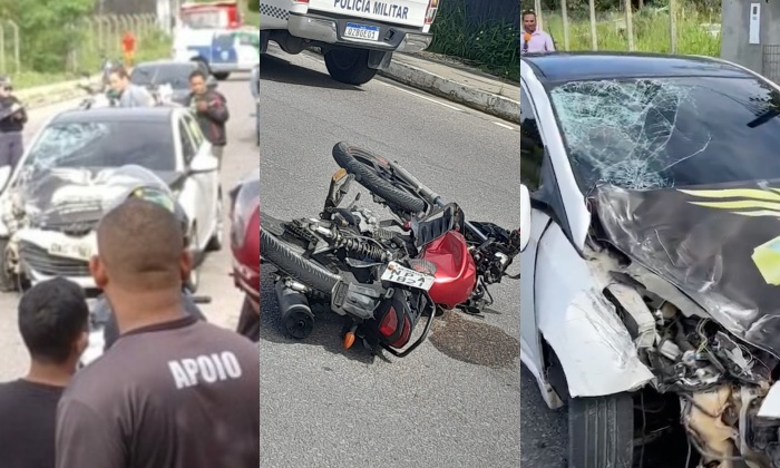 Urgente: motoqueiro de aplicativo e passageiro sofrem grave acidente de trânsito no bairro Flores; veja vídeo