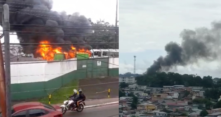 Urgente: Ônibus pegam fogo dentro de garagem na Zona Oeste; veja vídeo
