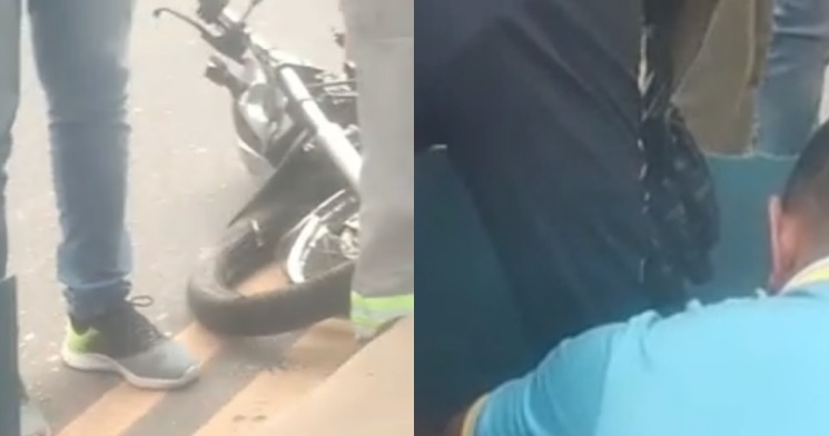 Motoqueiro tem perna esmagad4 após colidir com caminhão na Cidade Nova; veja vídeo