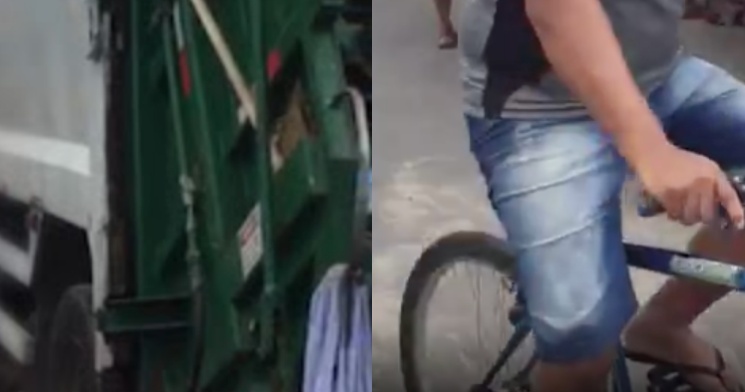 Idoso tem perna esmagad4 após ser atropelado por caminhão do lixo; veja vídeo