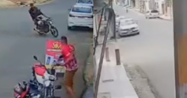 Câmera flagra momento em que motoqueiro colide contra a parede após fugir da polícia; veja