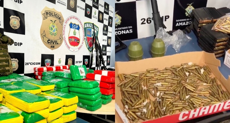 Traficantes presos em Iranduba levavam R$ 4 milhões em cocaína, armas de guerra e muita bala; veja vídeo