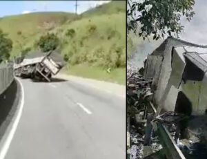 "Olha aí, oh! A imprudência aí!": motorista de caminhão tomba em estrada e o pior acontece; veja vídeos