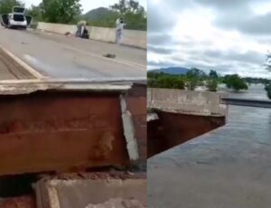 Parte de ponte desaba, causa acidente e interdita trecho da BR-174 no sentido Pacaraima; veja vídeo