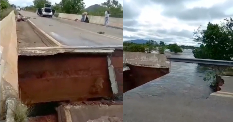 Parte de ponte desaba, causa acidente e interdita trecho da BR-174 no sentido Pacaraima; veja vídeo